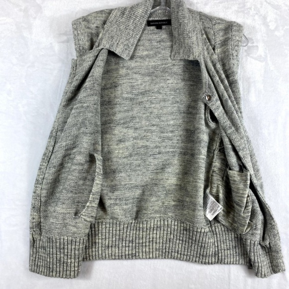 2/$30 Banana Republic Sweater Vest Women Sz S Grey Knit Full Zip 100% Cotton - Picture 4 of 11